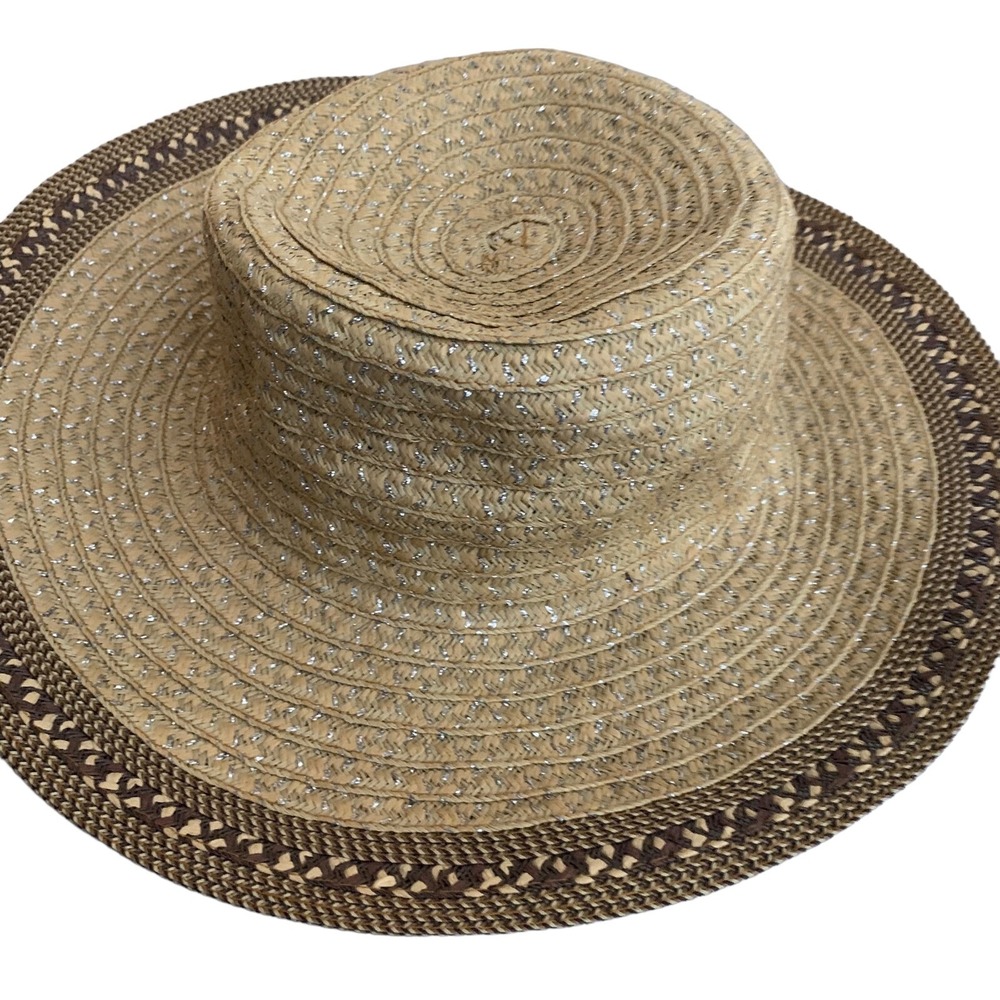 Badgley Mischka Women straw beach hat metallic Medium Summer Beach Travel Hat